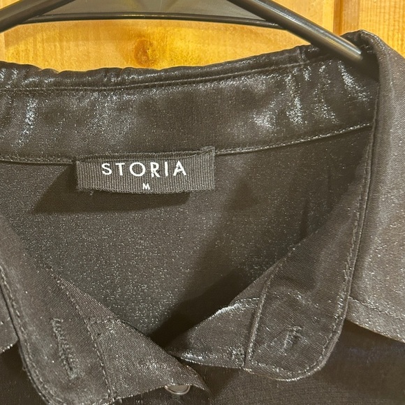 Storia Button Down Dress Shiny Black Size M - Picture 4 of 5